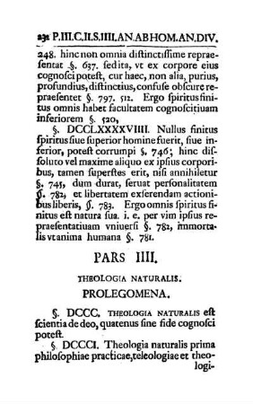 Pars IIII. Theologia Naturalis.