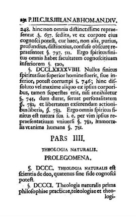 Pars IIII. Theologia Naturalis.