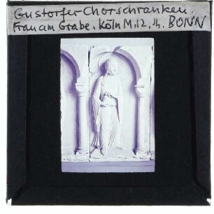 unbekannt, Gustorfer Chorschranken : 3. Platte: Detail Frau am Grabe