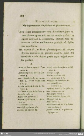 Pretium Medicamentorum simplicium ac praeparatorum