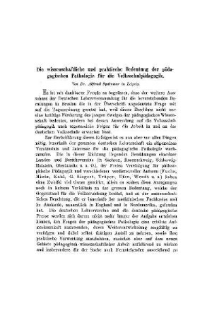 Die wissenschaftliche und praktische Bedeutung der pädagogischen Pathologie für die Volksschulpädagogik