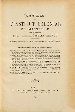 Annales de l'Institut Colonial de Marseille. 3 = Vol. 2. 1895