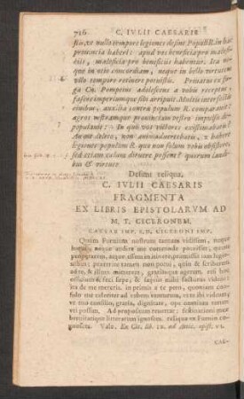 C. Iulii Caesaris Fragmenta Ex Libris Epistoraum Ad M. T. Ciceronem.