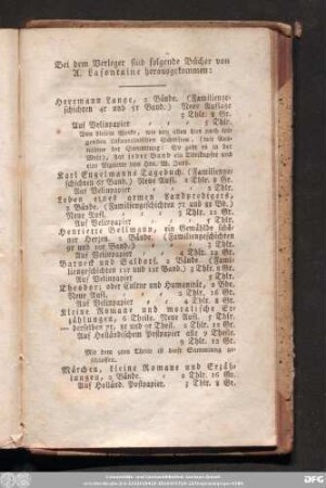 Bey dem Verleger sind folgende Bücher von A. Lafontaine herausgekommen: