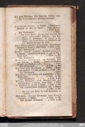 Bey dem Verleger sind folgende Bücher von A. Lafontaine herausgekommen: