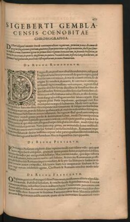 Sigeberti Gemblacensis Coenobitae Chronographia.