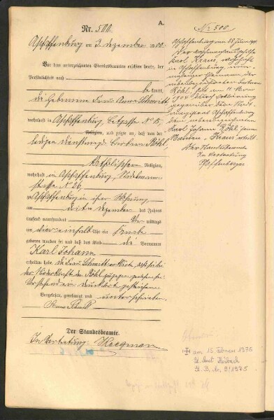 Standesamtsbuch der Stadt Aschaffenburg: Geburten 365/1900 - 184/1901