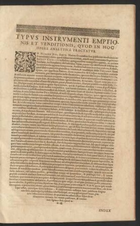 Typus Instrumenti Emptionis Et Venditionis, Quod In Hoc Opere Analytice Tractatur