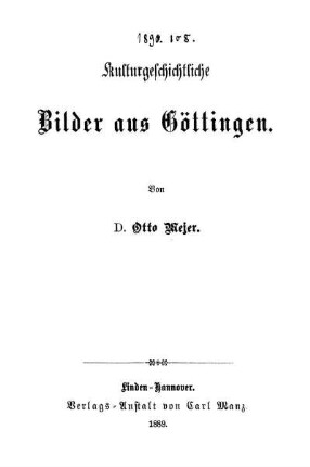 Kulturgeschichtliche Bilder aus Göttingen
