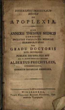 Dissertatio inauguralis medica de apoplexia