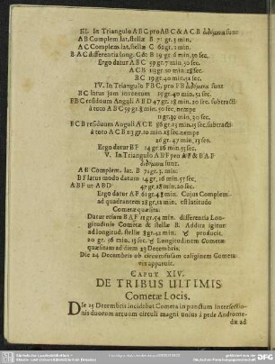 Caput XIV. De Tribus Ultimis Cometae Locis