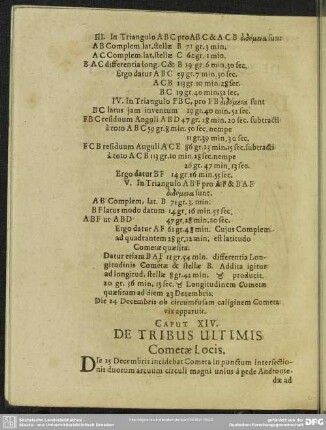 Caput XIV. De Tribus Ultimis Cometae Locis