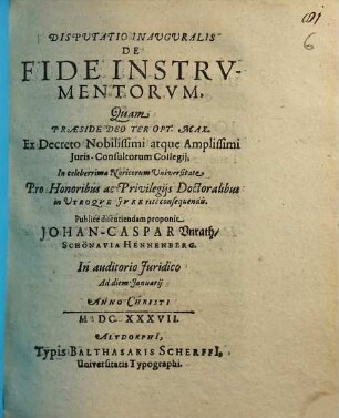Disputatio Inauguralis De Fide Instrvmentorvm