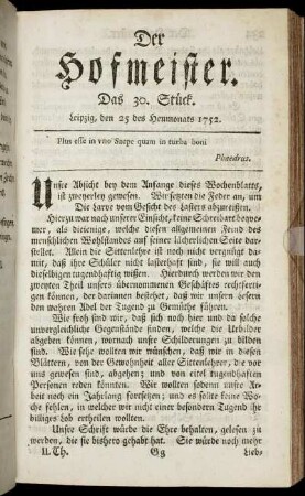 Das 30. Stück. Leipzig, den 25 des Heumonats 1752.
