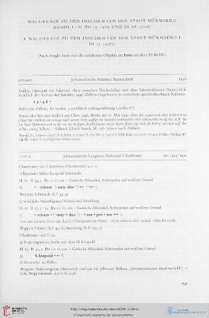 Nachträge zu den Inschriften der Stadt Nürnberg; Bände I - II (DI 13, 1972 und DI 68, 2008)