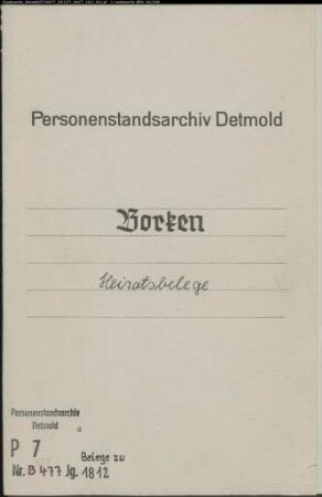 Zivilstandsregister von Borken (G 1812, 2 Bände; A 1812, 3 Bände; H 1812, 3 Bände; T 1812, 2 Bände). (Gemeinde: Borken, Kreis Borken)