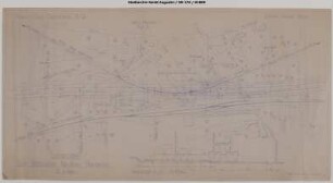 Hangelar, Bahnhof (neu): Katasterplan mit neuer B56, alter Streckenführung der RSE und Bahnhof Hangelar der Kleinbahn Beuel - Großenbusch (Industriebahn)