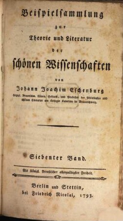 Beispielsammlung zur Theorie und Literatur der schönen Wissenschaften, Siebenter Band
