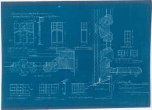 Pfarrhaus (und Entwurf für eine Kirche), Bochum-Hordel: Ansichten und Schnittdetails von Fenstern des Pfarrhauses