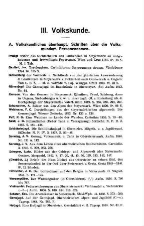 III. Volkskunde