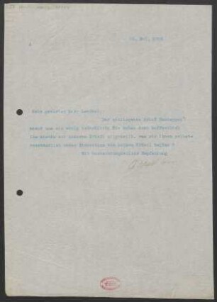 Brief an Erwin Lendvai : 25.05.1910