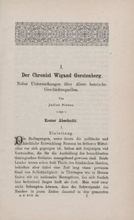 I. Der Chronist Wigand Gerstenberg.