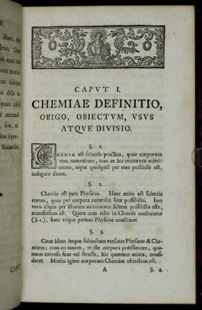 Caput I. Chemiae Definitio, Origo, Obiectum, Usus Atque Divisio.
