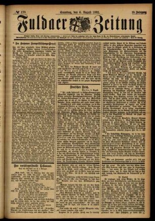 Ausgabe vom Samstag, den 06. August 1892.