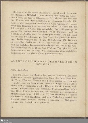 Aus der Geschichte der Märkischen Schweiz
