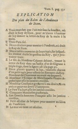 Explication du plan du salon de l'audience de Siam