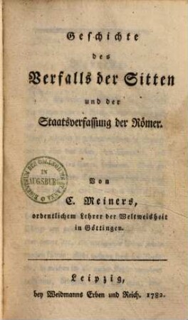 Geschichte des Verfalls der Sitten und der Staatsverfassung der Römer