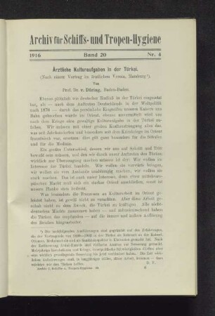 Ärtzliche Kulturaufgaben in der Türkei.