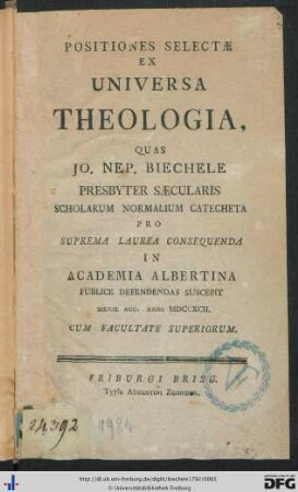 Positiones Selectae Ex Universa Theologia