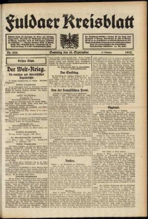 Erste Ausgabe vom Samstag, den 18. September 1915.