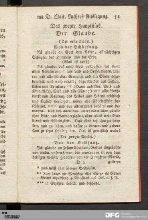 Das zweyte Hauptstück. Der Glaube.