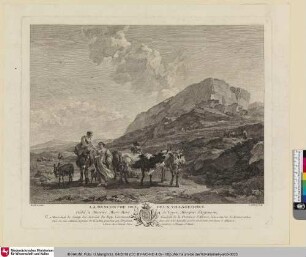 LA RENCONTRE DES DEUX VILLAGEOISES [Das Treffen der zwei Dorfbewohnerinnen; Landschaft mit Herden]