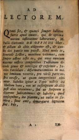 M. Tullii Ciceronis De Officiis Libri Tres : Cum Argumentis: Item de Amicitia, de Senectute, Paradoxa, de Petitione Consulatus, & Fragmenta. Cum sectionibus capitum, & selectis Variantibus Lectionibus