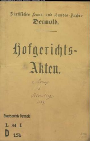 von Donop, L. Moritz, Landdrost gegen Stadt Blomberg - Schuldforderung
