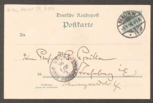 Postkarte an Friedrich Spitta : 09.01.1896