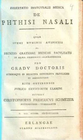 Dissertatio Inavgvralis Medica De Phthisi Nasali