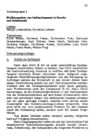 53-70, Berichte der Arbeitsgruppen