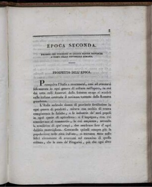 Epoca seconda. Prospetto dell'Epoca.