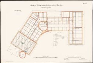 Technische Hochschule Berlin Erweiterungsbau, 1. Bauabschnitt: Grundriss (Dachgeschoss) 1:100