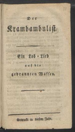 Der Krambambulist. : Ein Lob-Lied auf die gebrannten Wasser