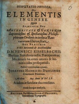 Disputatio Physica, De Elementis In Genere