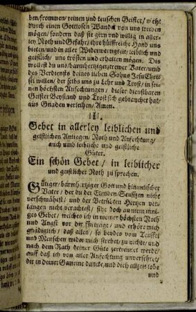 III. Gebet in allerley leiblichen und geistlichen Anliegen/ Noth und Anfechtung/ auch leibliche und geistliche Güter.