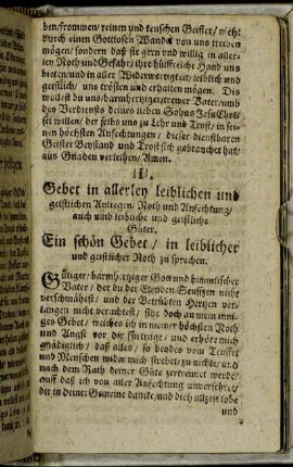 III. Gebet in allerley leiblichen und geistlichen Anliegen/ Noth und Anfechtung/ auch leibliche und geistliche Güter.