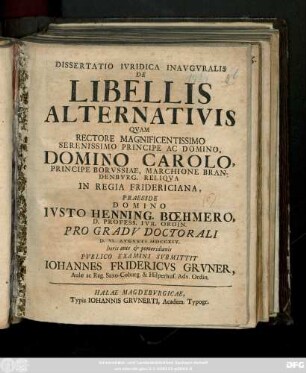 Dissertatio Ivridica Inavgvralis De Libellis Alternativis