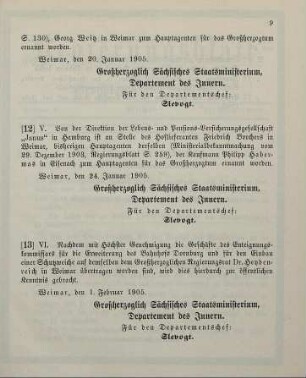 12. Ministerialbekanntmachung, betreffend Wechsel in der Hauptargentur der Lebens- und Pensions-Versicherungsgesellschaft "Janus" in Hamburg