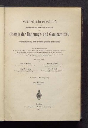 2.1887: Vierteljahresschrift über die Fortschritte auf dem Gebiete der Chemie der Nahrungs- und Genußmittel, der Gebrauchsgegenstände sowie der hierher gehörenden Industriezweige